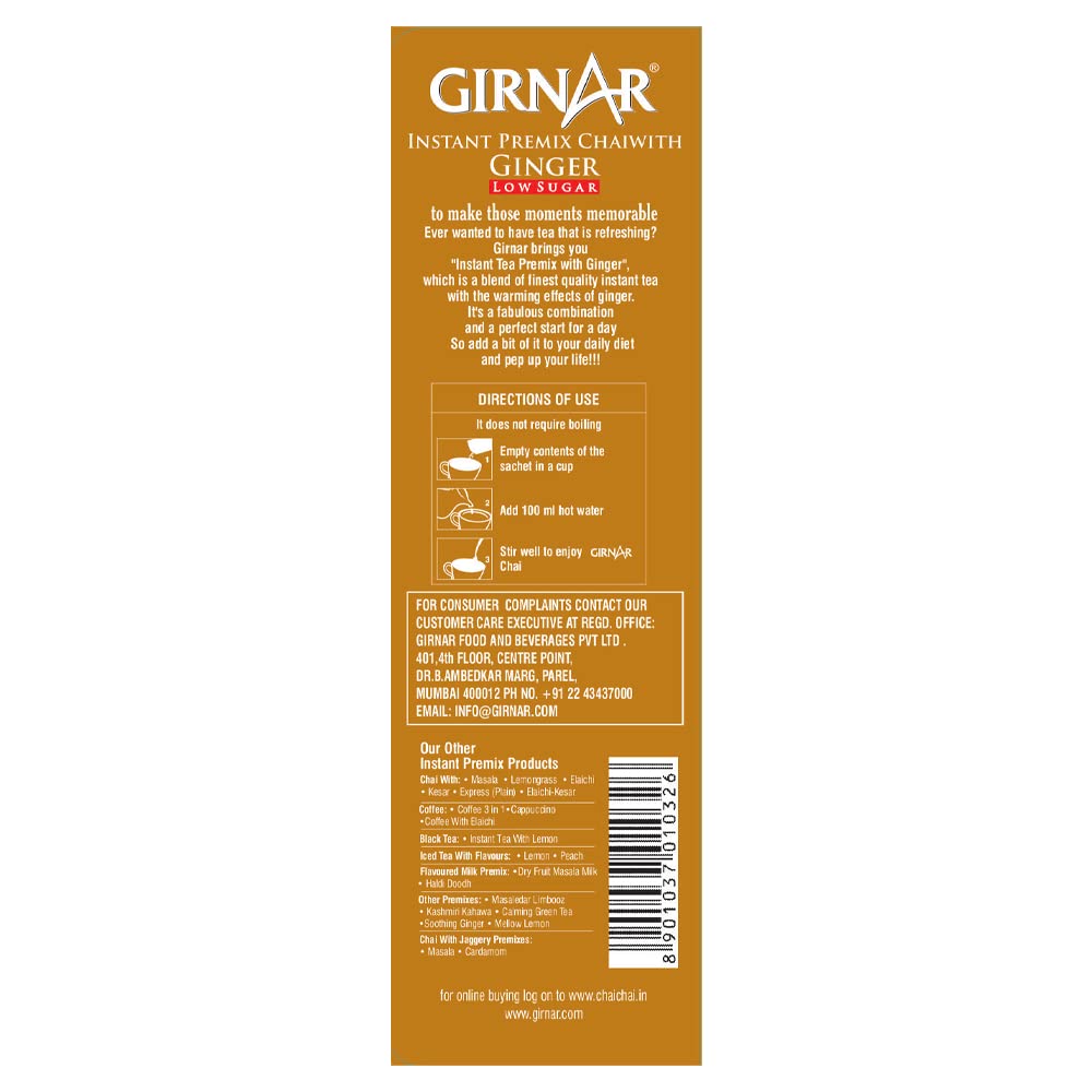 GIRNAR- Instant Premix with Ginger- Low Sugar- 10 Sachets