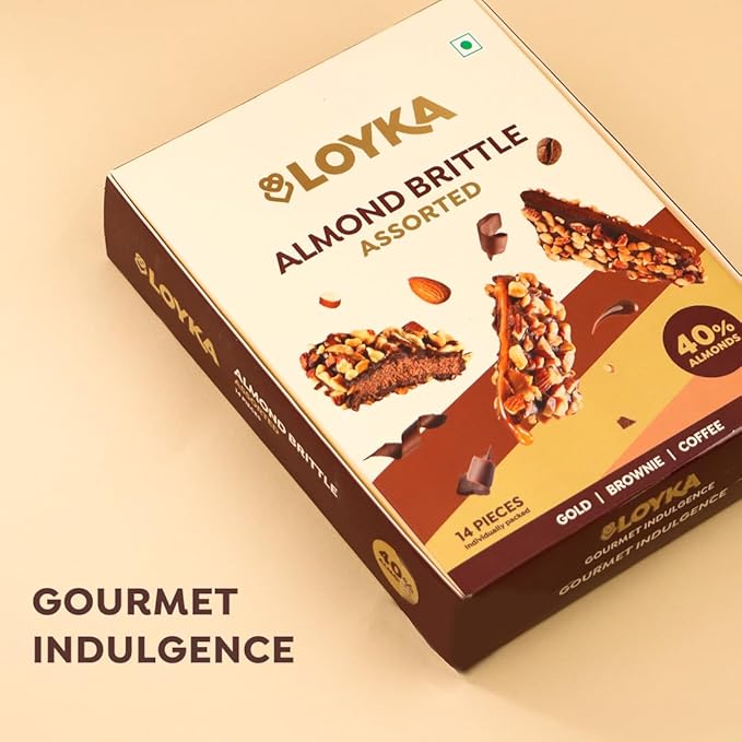 Loyka Almond Brittle Assorted Choco Box - 14 Pcs | Premium Chocolate Gift Hamper | Choco & Nut Dryfruit Delicacy | Roasted California Almonds (40%), Dark Choco & Salted Caramel | Any-time snack