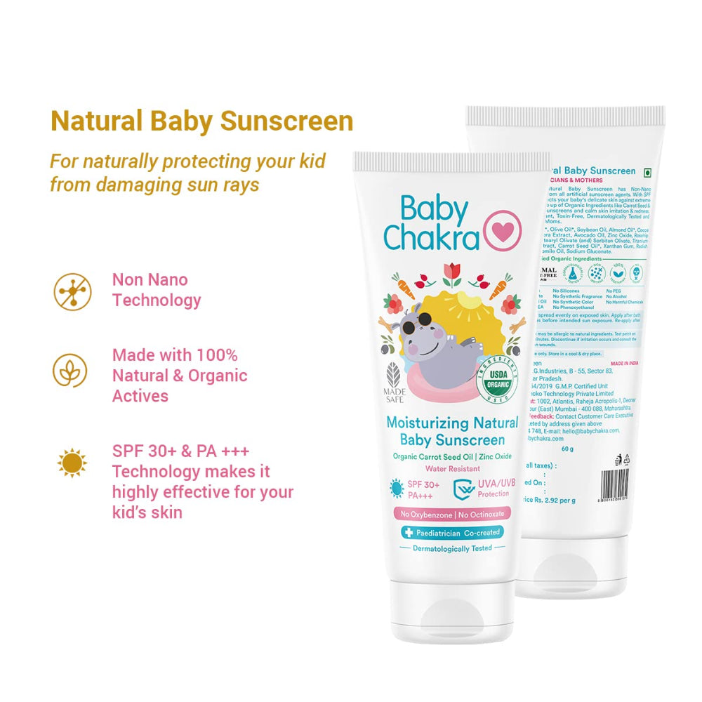 BABYCHAKRA- Moisturizing Natural Baby Sunscreen-SPF 30+ -Non-Sticky & Water-Resist-60g