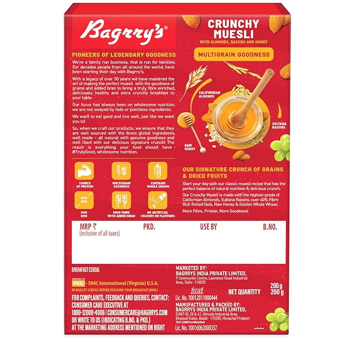 Bagrry's - Crunchy Muesli 500gm Box | All Natural Muesli