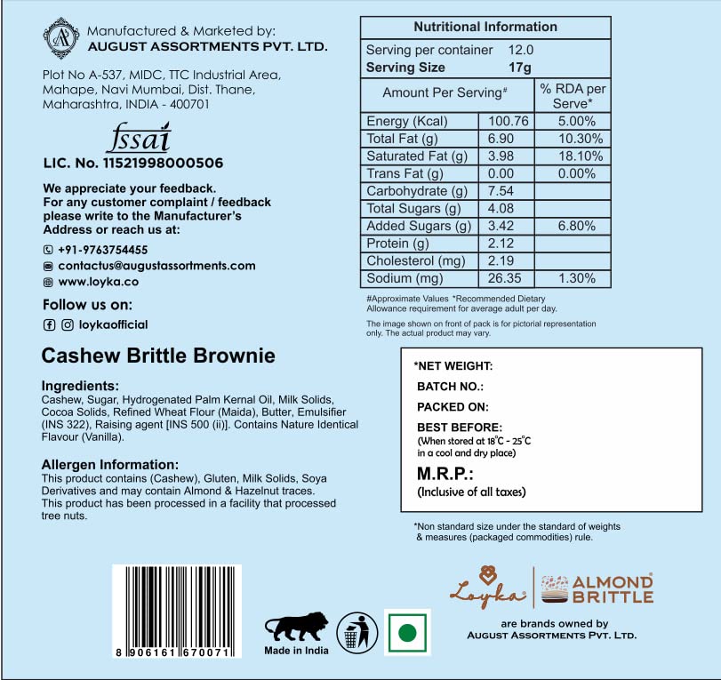 Loyka Cashew Brittle Brownie Box - 12 pcs