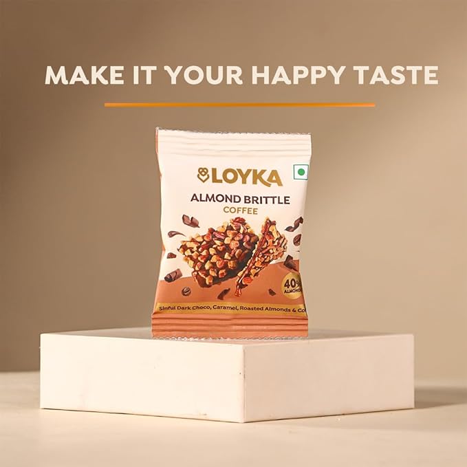 LOYKA Almond Brittle Coffee Choco Box-14 Pcs Premium Chocolate Gift Hamper Choco & Nut Dryfruit Delicacy Roasted California Almonds (40%),Dark Choco,Salted Caramel & Coffee Any-Time Snack,204 Grams