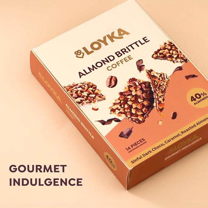 LOYKA Almond Brittle Coffee Choco Box-14 Pcs Premium Chocolate Gift Hamper Choco & Nut Dryfruit Delicacy Roasted California Almonds (40%),Dark Choco,Salted Caramel & Coffee Any-Time Snack,204 Grams