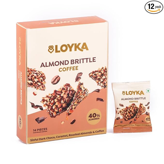 LOYKA Almond Brittle Coffee Choco Box-14 Pcs Premium Chocolate Gift Hamper Choco & Nut Dryfruit Delicacy Roasted California Almonds (40%),Dark Choco,Salted Caramel & Coffee Any-Time Snack,204 Grams