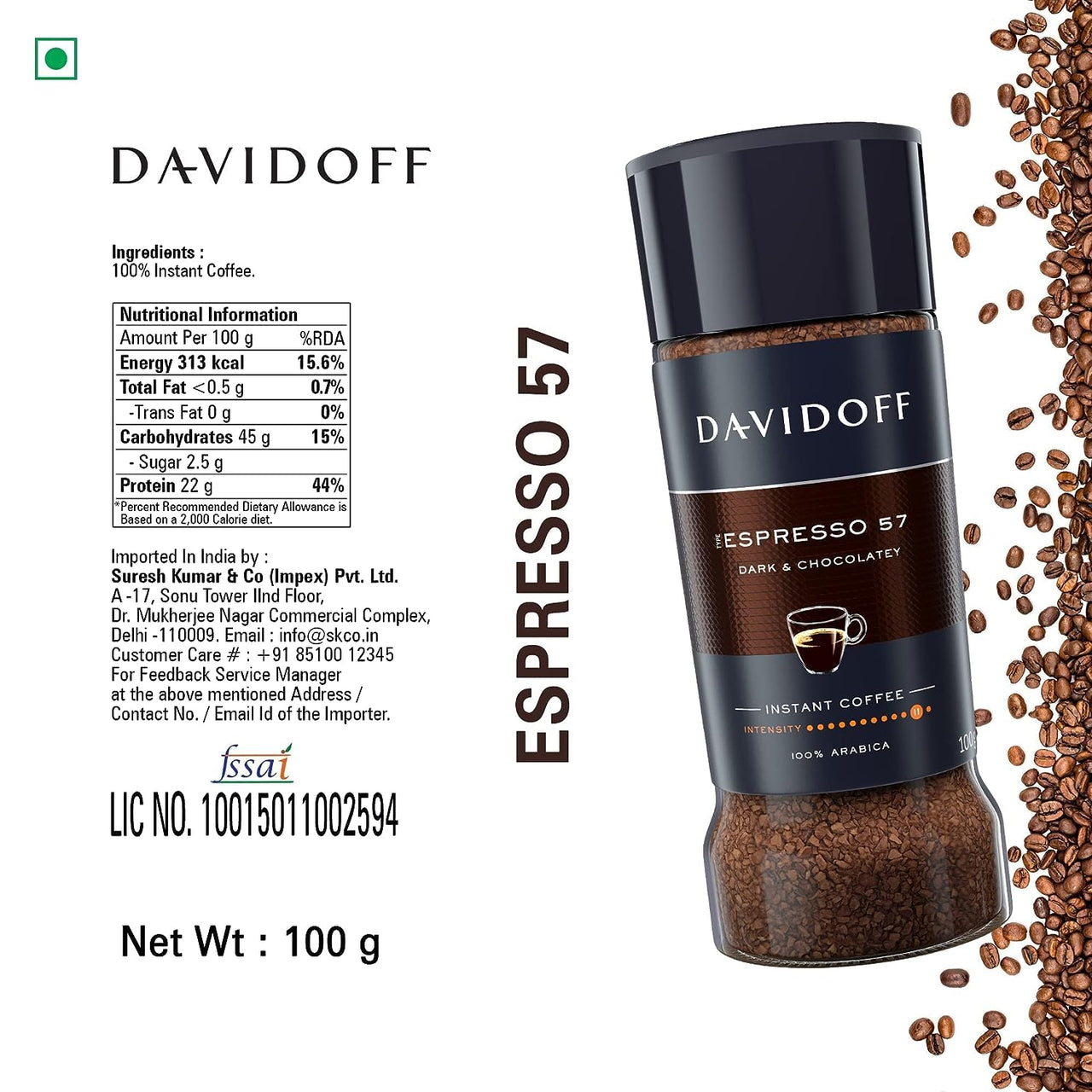 Davidoff-Coffee-Cafe Espresso 57,Intense Instant Coffee Jar- 100g