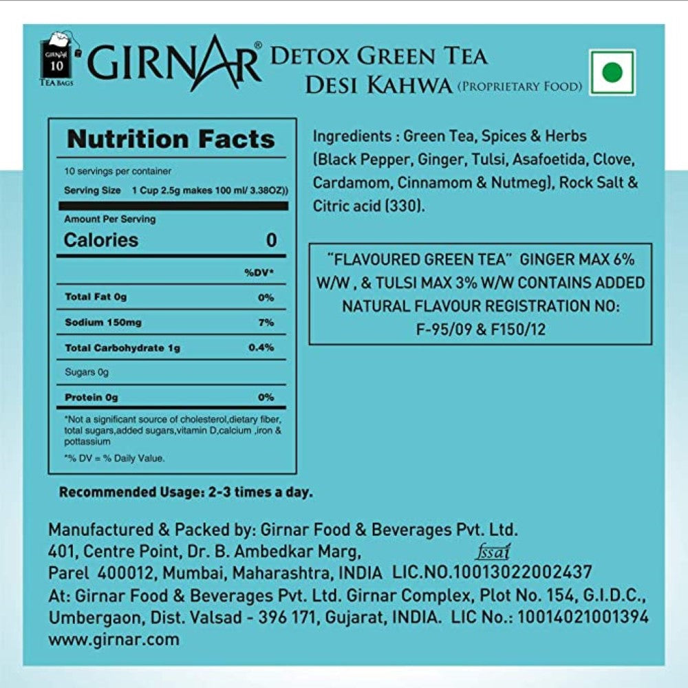 GIRNAR-Detox Green Tea (Desi Kahwa)-10 Tea Bags-25g