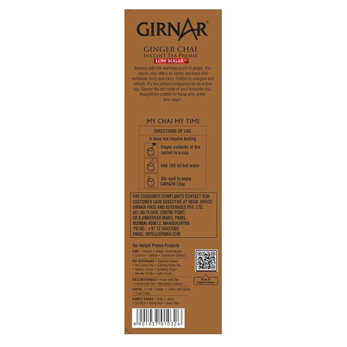 GIRNAR- Instant Premix with Ginger- Low Sugar- 10 Sachets