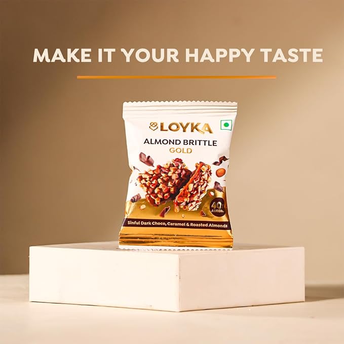 Loyka Almond Brittle Gold Choco Box - 8 pcs 116gm | Premium Chocolate Gift Hamper | Choco & Nut Dryfruit Delicacy | Roasted California Almonds (40%), Dark Choco & Salted Caramel | Any-time snack