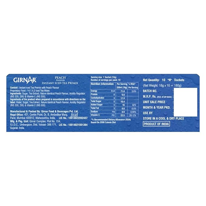 GIRNAR-Instant Iced Tea Premix – Peach Flavour - 10 Sachets