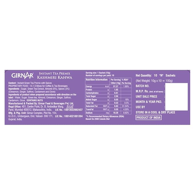 GIRNAR - Instant Premix Kashmiri Kahwa - 10 Sachets