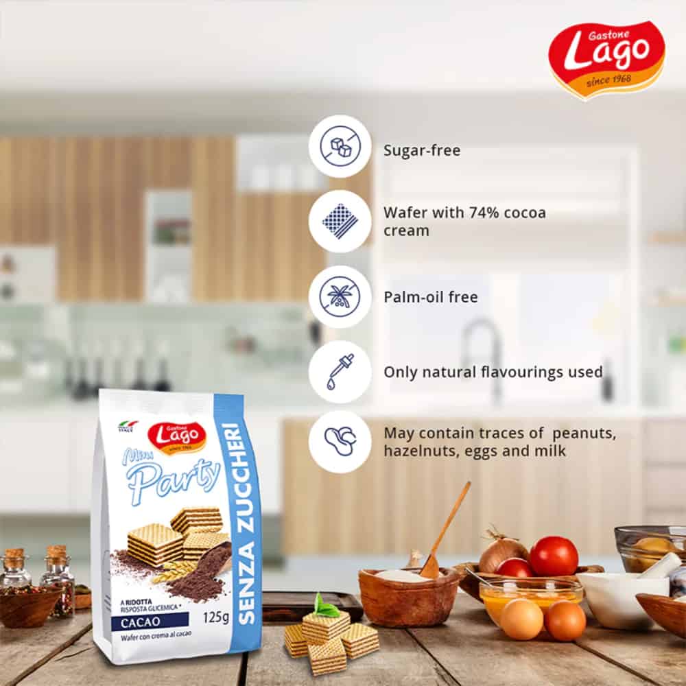 LAGO GASTONE-Mini Party Wafers-Cocoa Cream-Sugar Free-125g