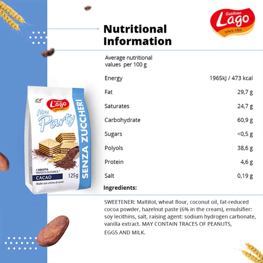 LAGO GASTONE-Mini Party Wafers-Cocoa Cream-Sugar Free-125g