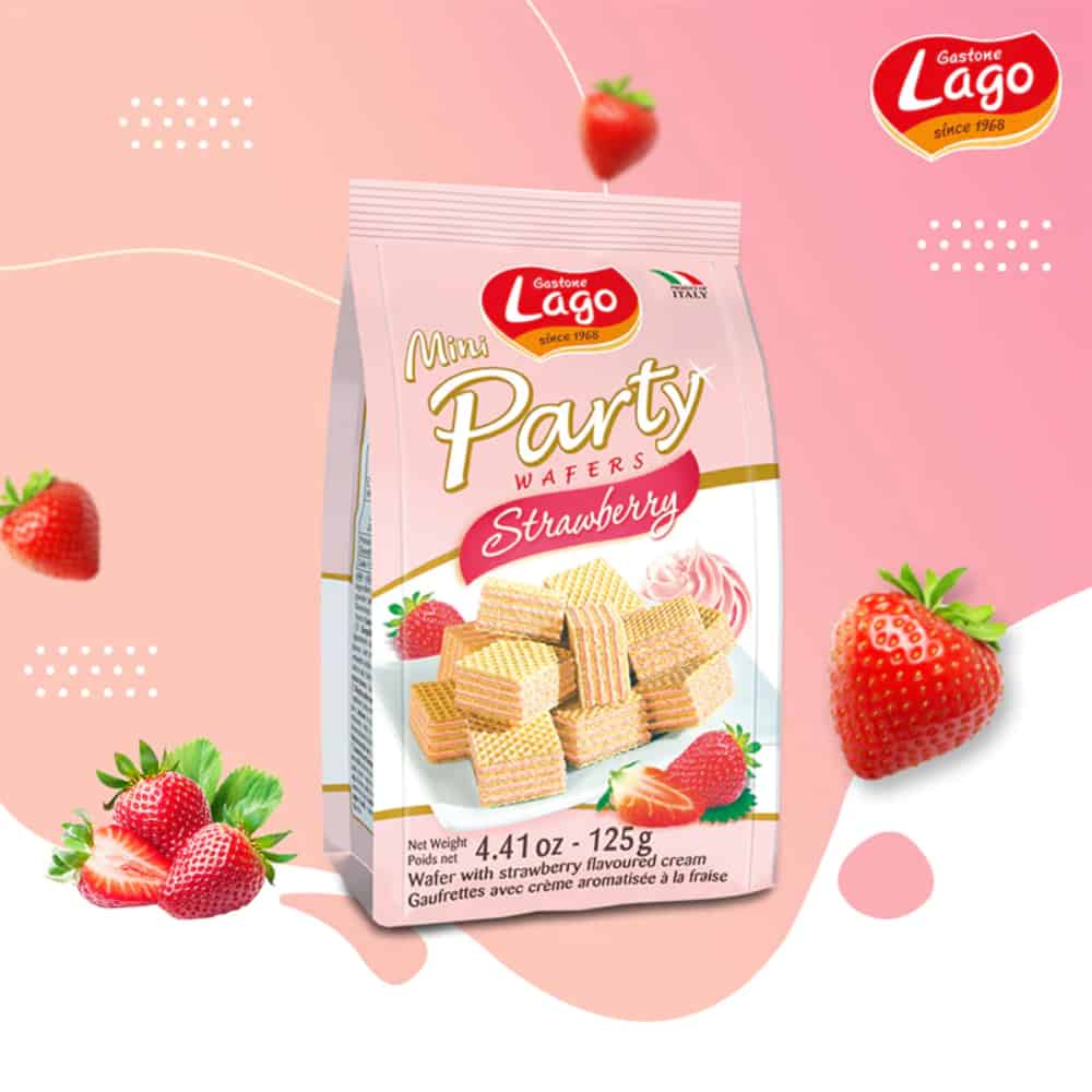 LAGO GASTONE-Mini Party Wafers-Strawberry Cream-125g