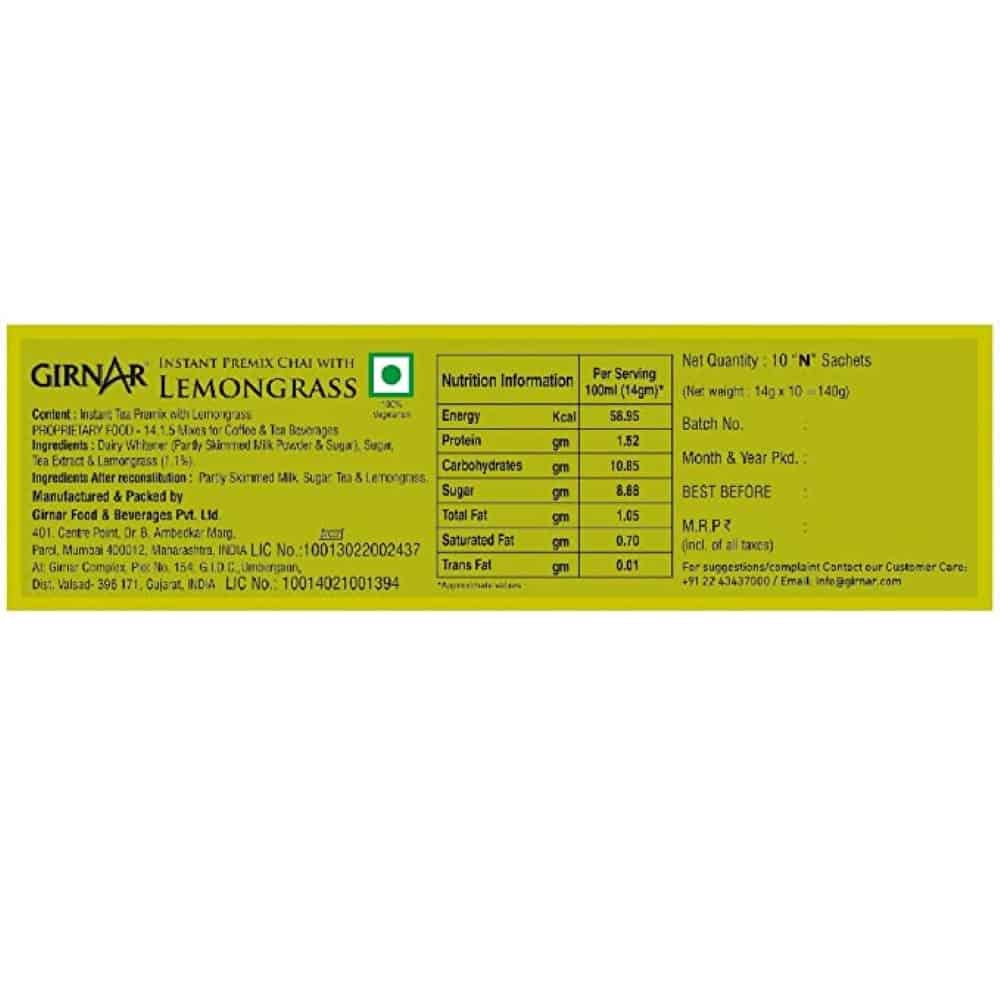 GIRNAR-Instant Premix Lemongrass Chai -10 Sachets