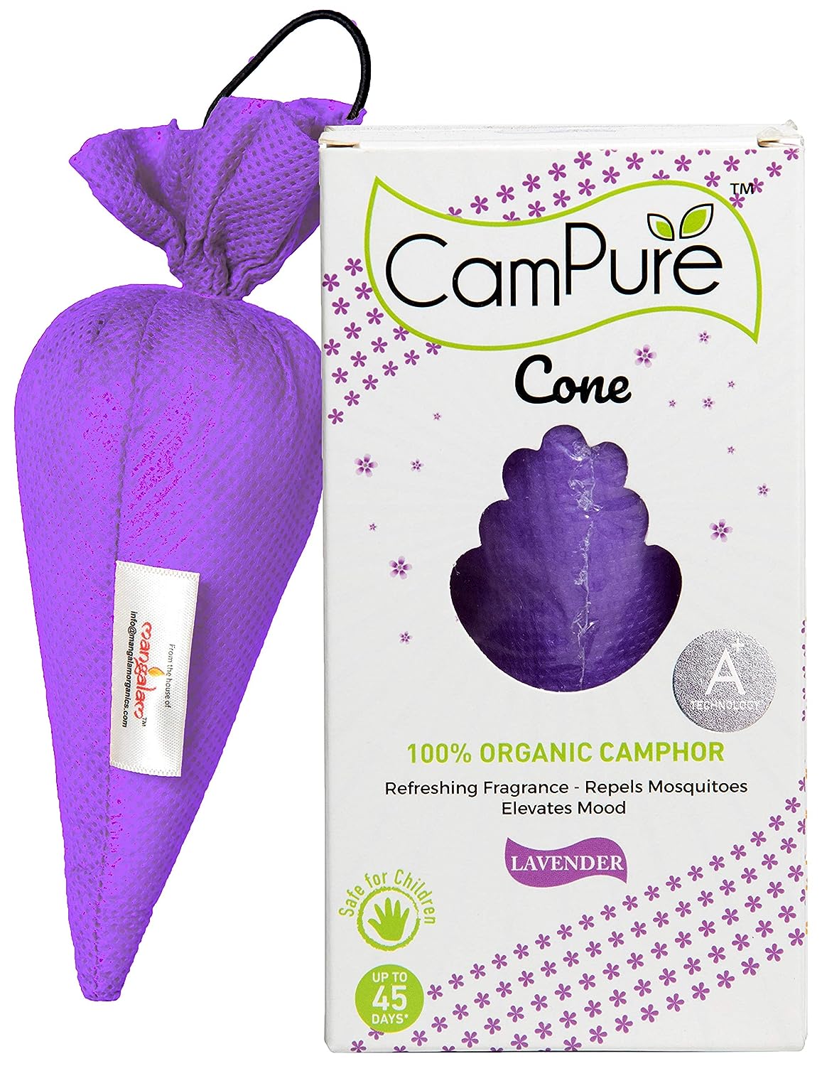 Mangalam CamPure-Camphor Cone (Lavender) - Room, Car and Air Freshener & Mosquito Repellent