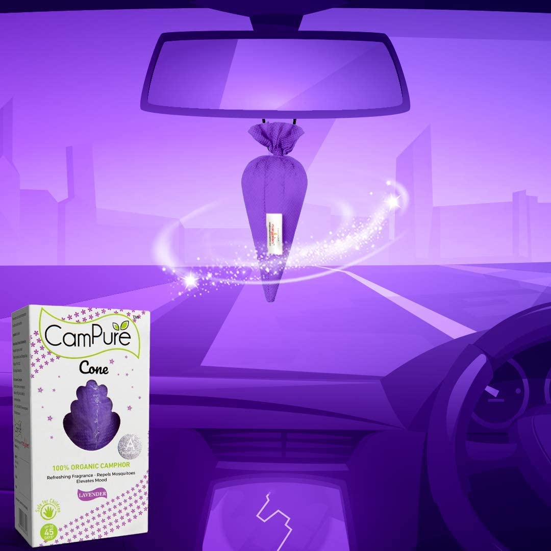 Mangalam CamPure-Camphor Cone (Lavender) - Room, Car and Air Freshener & Mosquito Repellent