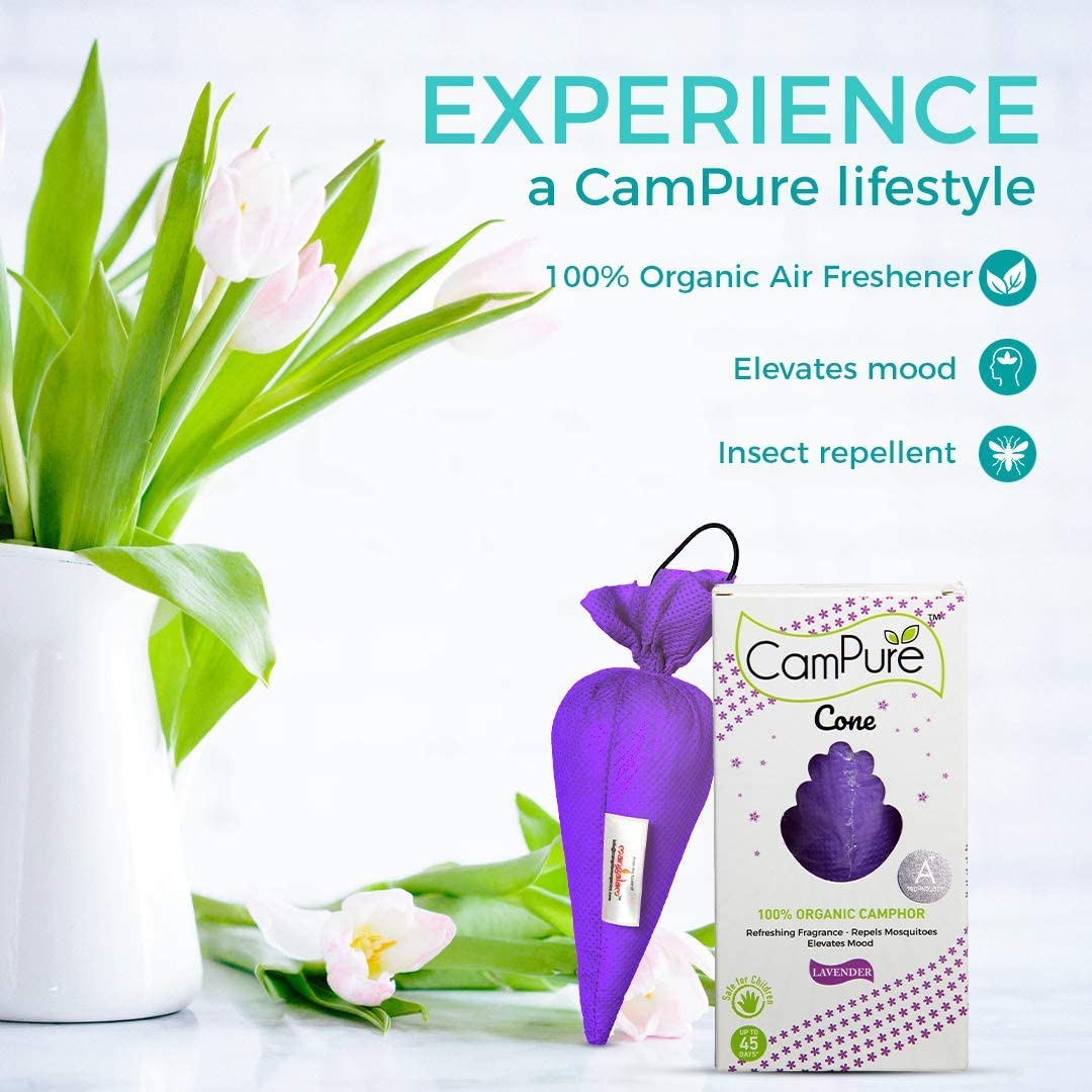 Mangalam CamPure-Camphor Cone (Lavender) - Room, Car and Air Freshener & Mosquito Repellent