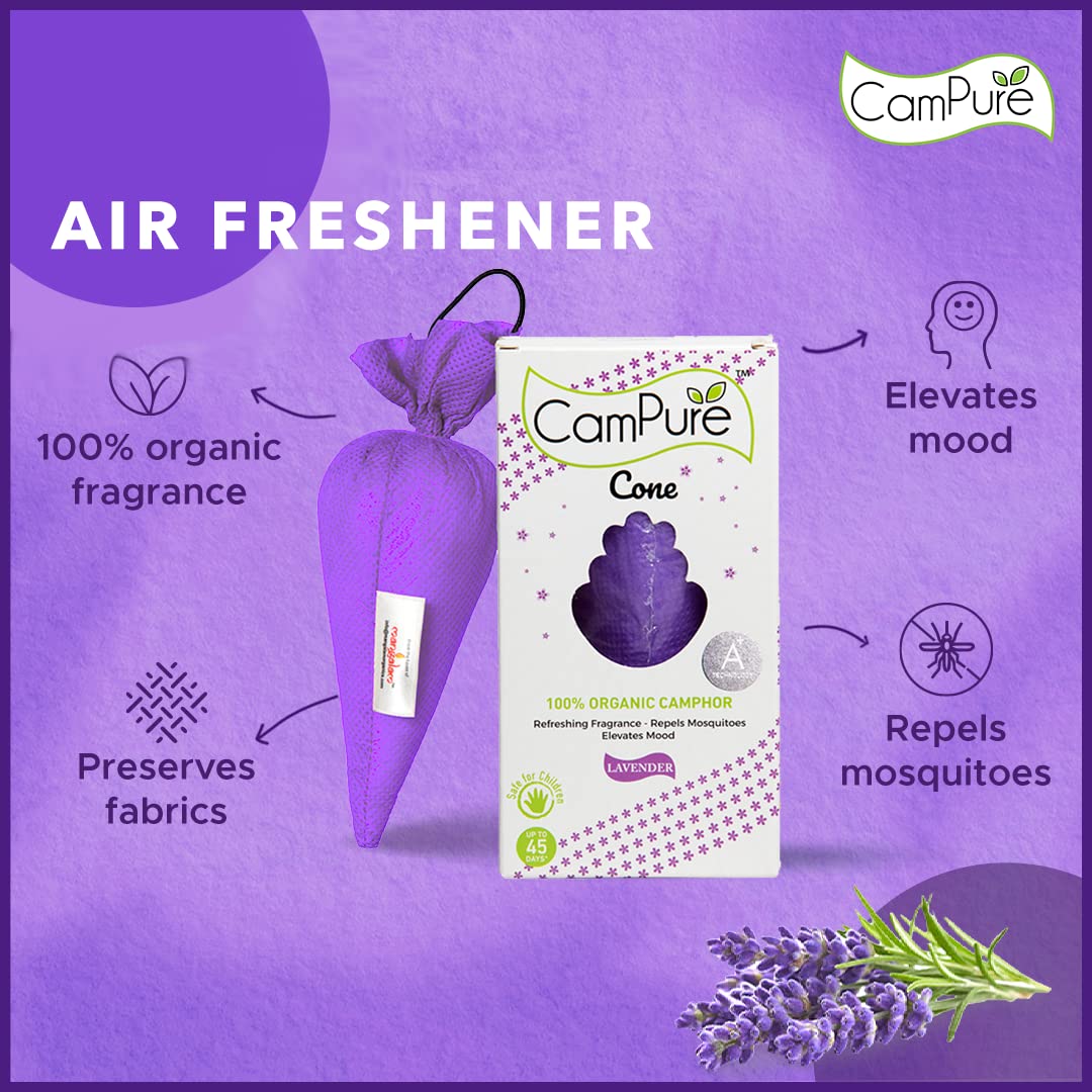 Mangalam CamPure-Camphor Cone (Lavender) - Room, Car and Air Freshener & Mosquito Repellent