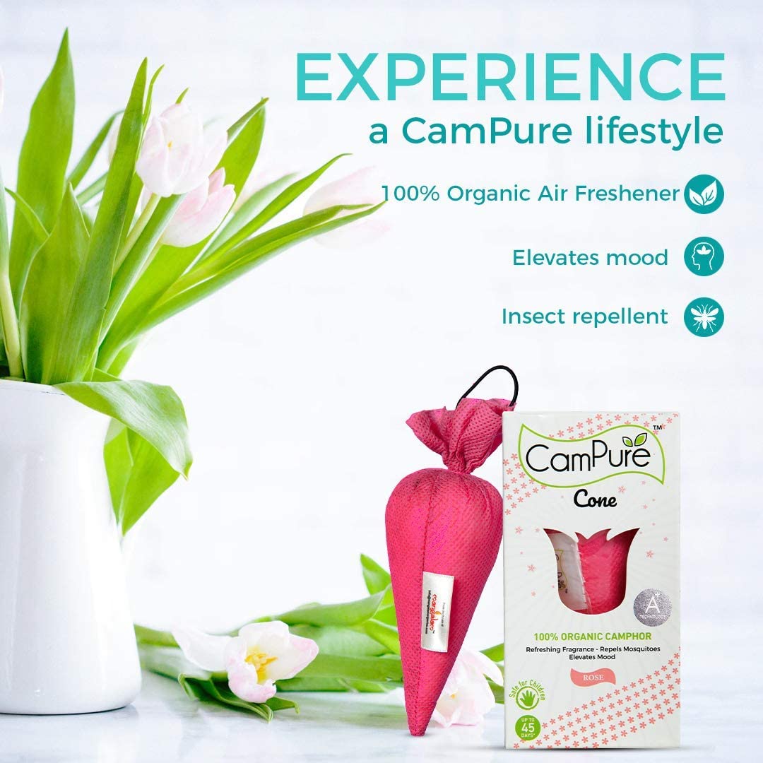 Mangalam CamPure-Camphor Cone (Rose)- Room, Car and Air Freshener & Mosquito Repellent