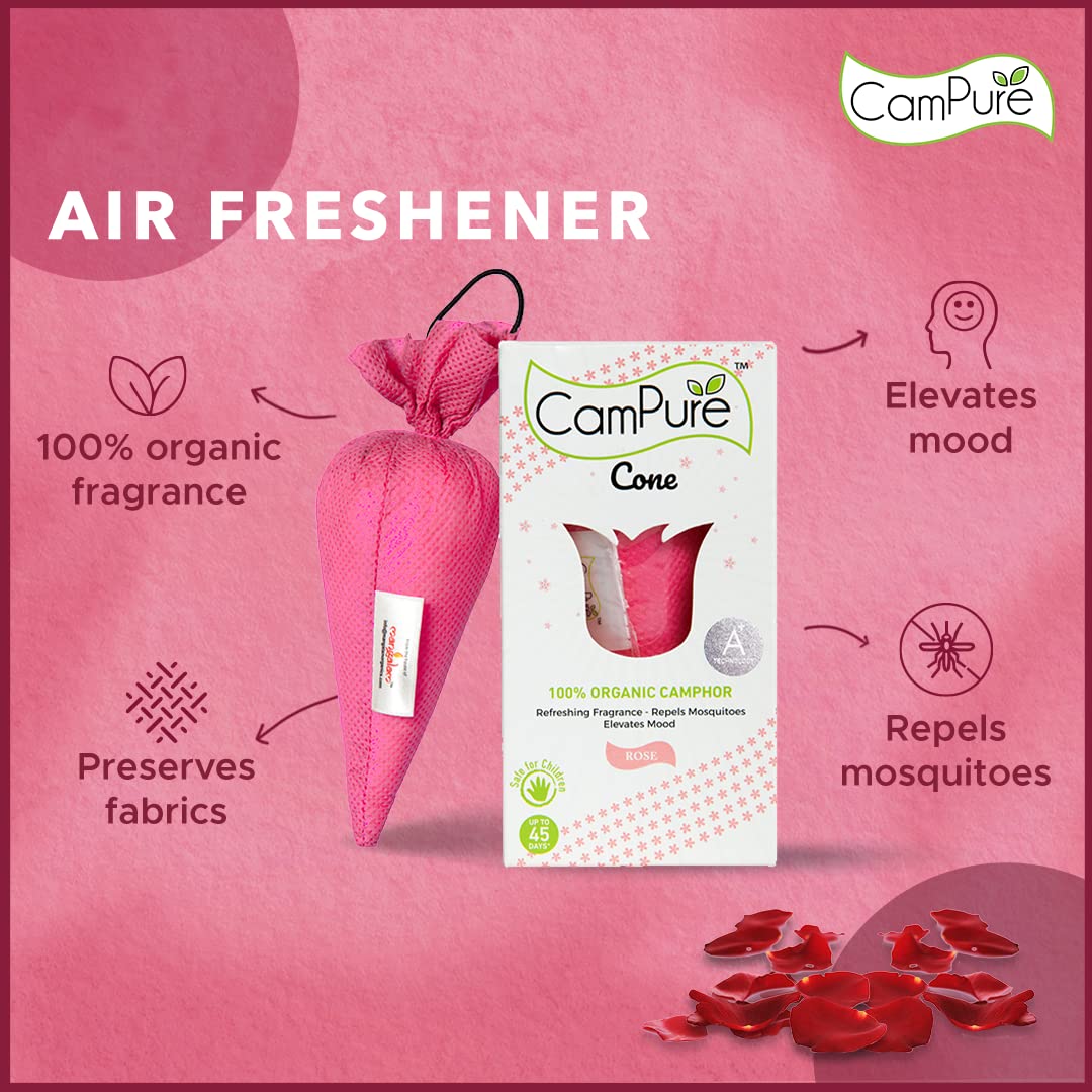 Mangalam CamPure-Camphor Cone (Rose)- Room, Car and Air Freshener & Mosquito Repellent