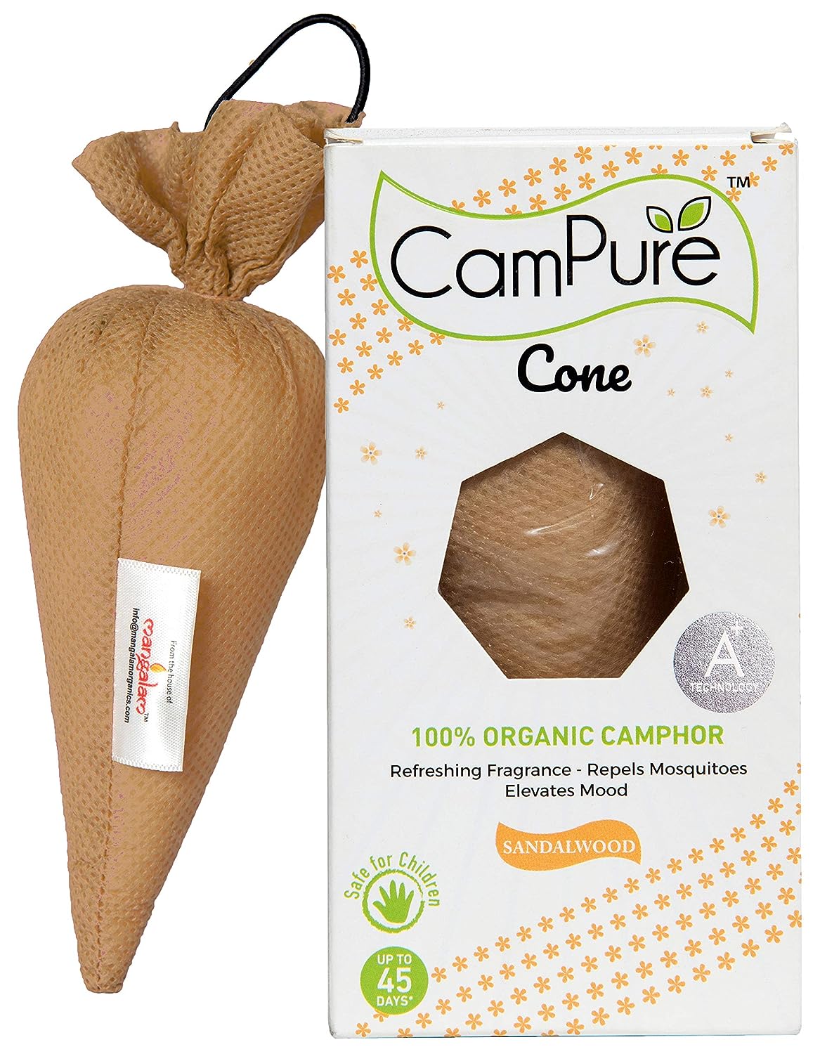 Mangalam CamPure-Camphor Cone (Sandalwood) - Room, Car and Air Freshener & Mosquito Repellent