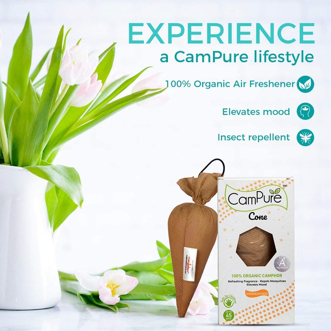 Mangalam CamPure-Camphor Cone (Sandalwood) - Room, Car and Air Freshener & Mosquito Repellent