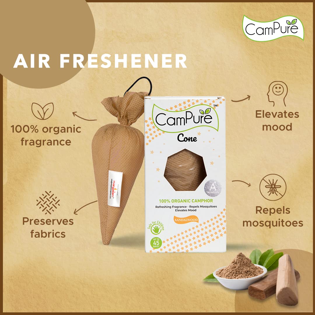 Mangalam CamPure-Camphor Cone (Sandalwood) - Room, Car and Air Freshener & Mosquito Repellent