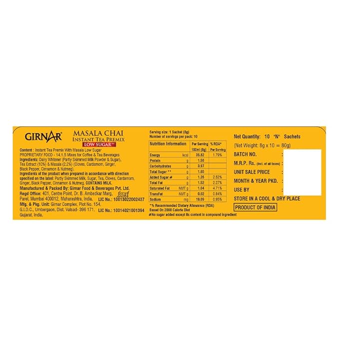 GIRNAR-Instant Premix with Masala -Low Sugar-10 Sachets