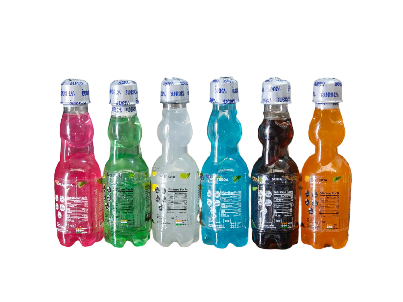 BUBBLY - Goli Soda 200ml each (Pack of 6 Flavors)