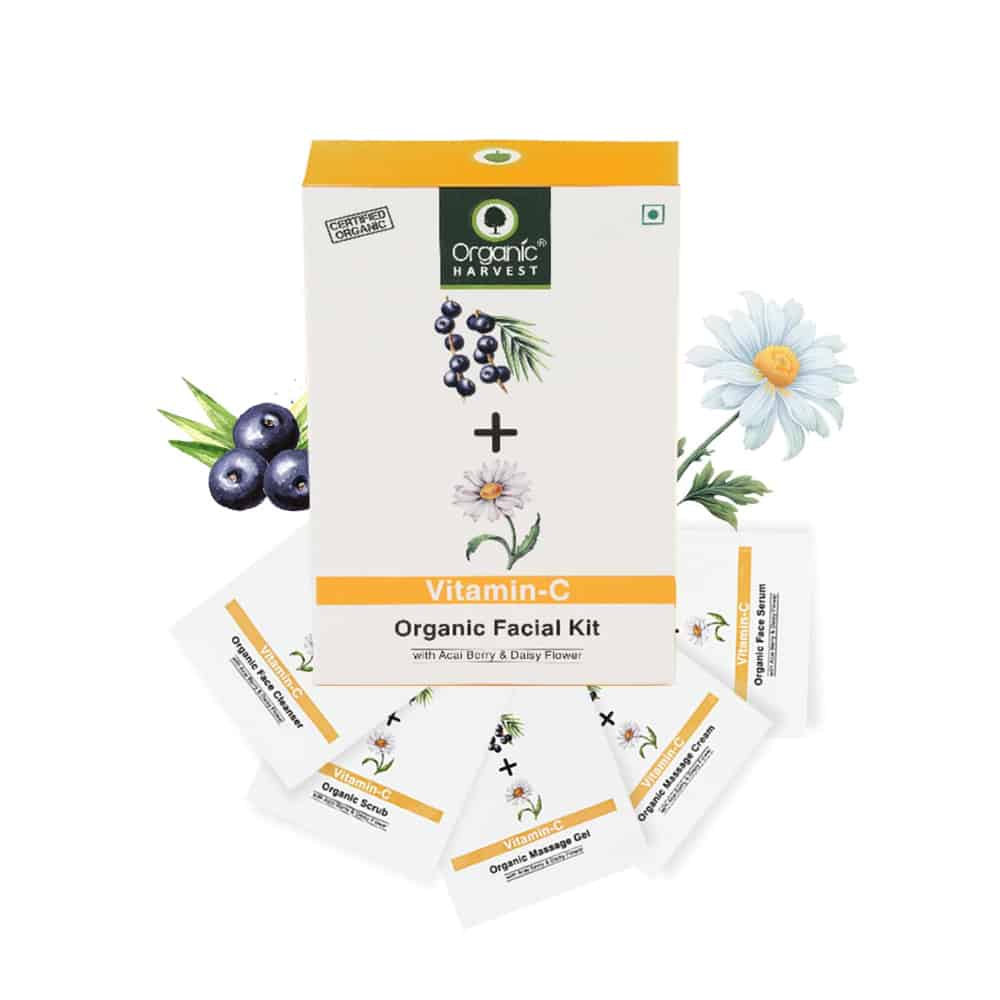 ORGANIC HARVEST-Vitamin C Facial Kit for Skin, Eliminates Fine Lines & Wrinkles, Infused with Acai Berry & Daisy Flower, Ideal for All Skin Type, Sulphate Free – 50gm