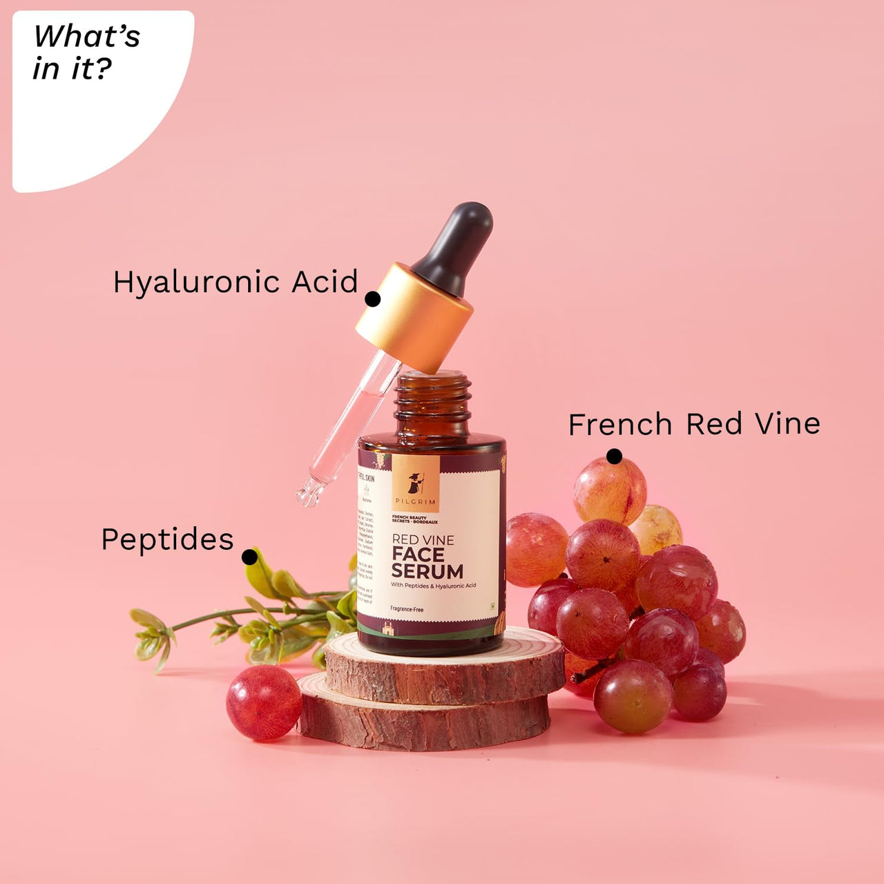 PILGRIM - French Red Vine & Hyaluronic acid serum with peptides 30ml