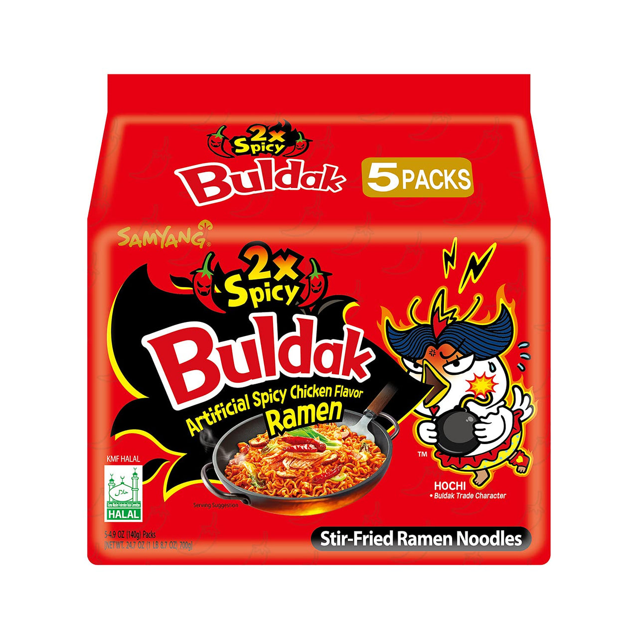 SAMYANG Buldak Hot Chicken Flavor Ramen Noodles- 2X SPICY 140g-Pack of 5