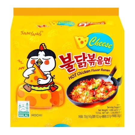 SAMYANG Buldak Hot Chicken Flavor Ramen Noodles- Cheese 140g-Pack of 5