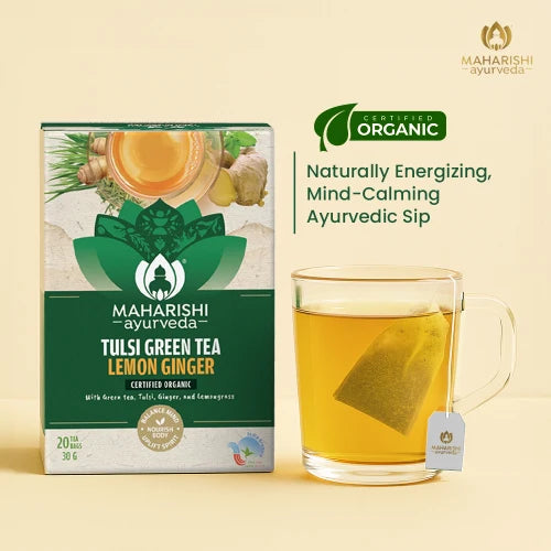 Tulsi Green Tea Lemon Ginger | Ayurvedic Stress Relief & Immunity 30gm