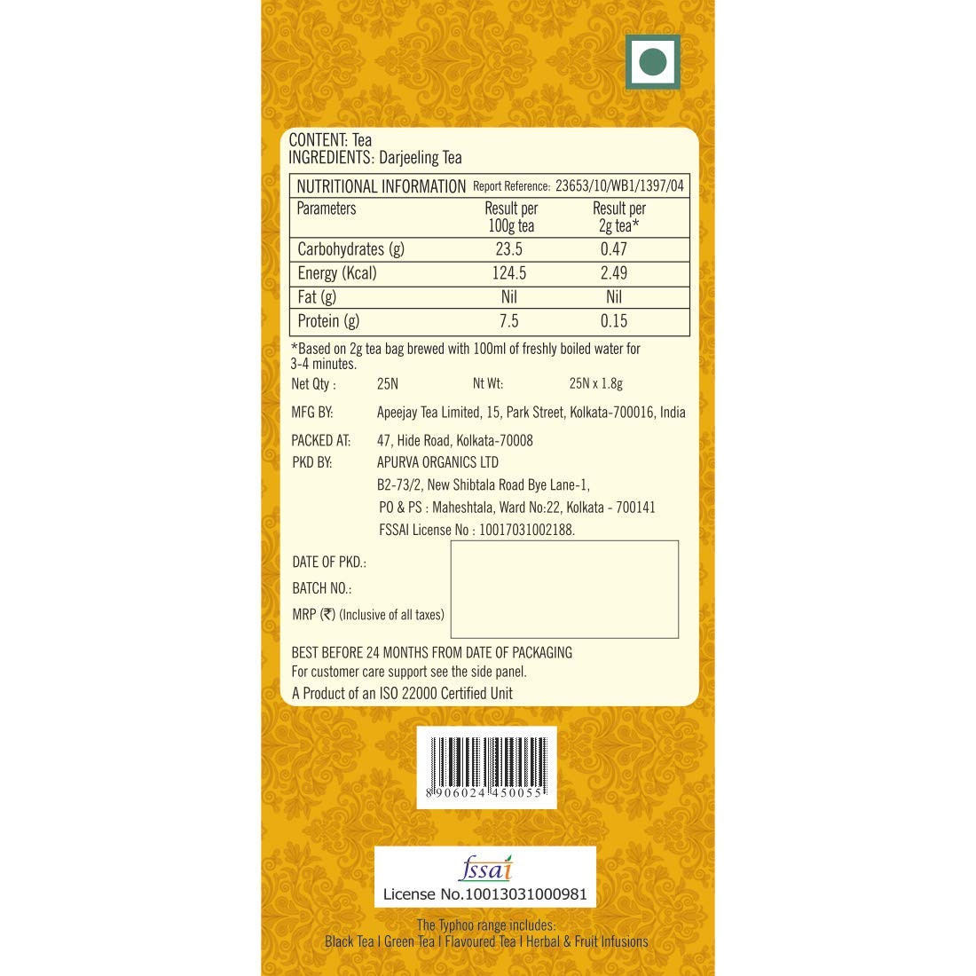 TYPHOO- Darjeeling Tea Bag-25 Tea bags