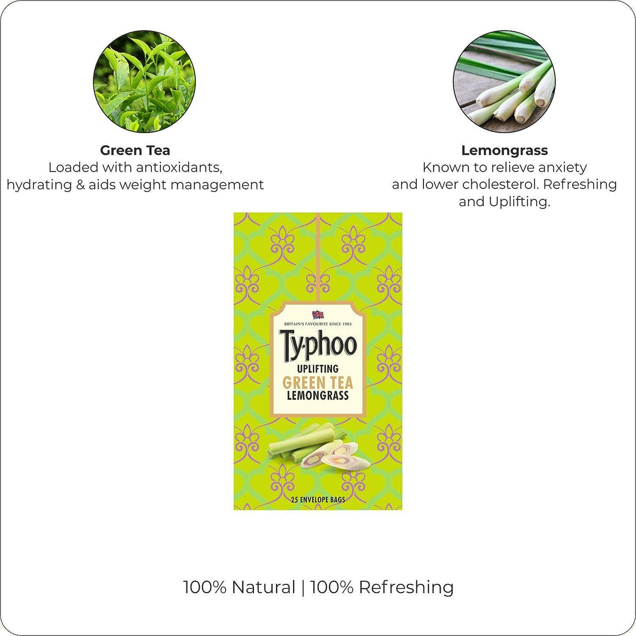 TYPHOO-Uplifting Lemon Grass Green Tea Bags-25 Tea Bags