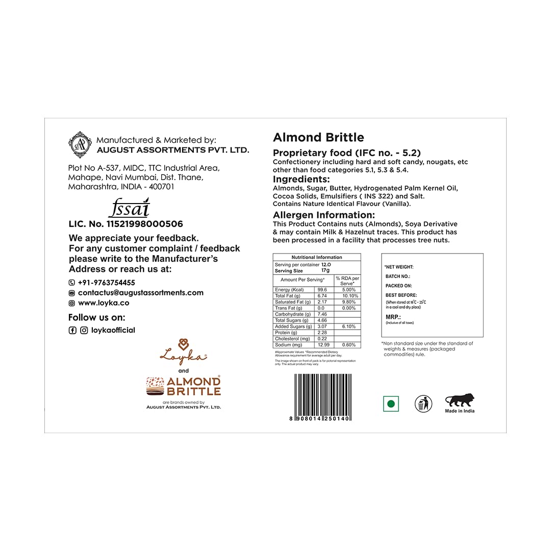 Loyka-Almond Brittle Box-204gm-12 pcs