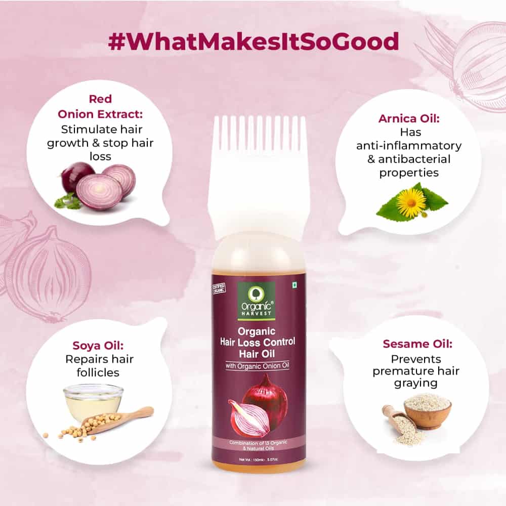 ORGANIC HARVEST-Onion Hair Oil-Hair Growth Oil-Reduces Hair Fall-Control Hair Loss-With Red Onion Extracts & Combination of Organic Oils-150ml