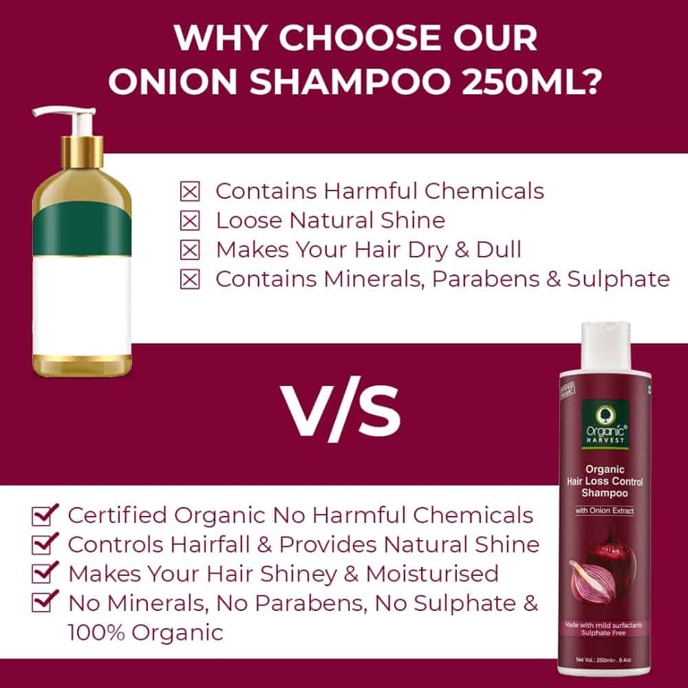 ORGANIC HARVEST-Red Onion Shampoo For Hair Fall Control & Hair Growth-Suitable for All Type Hair-Sulphates & Parabens Free-Anti Hairfall Shampoo For Men & Women 250ml