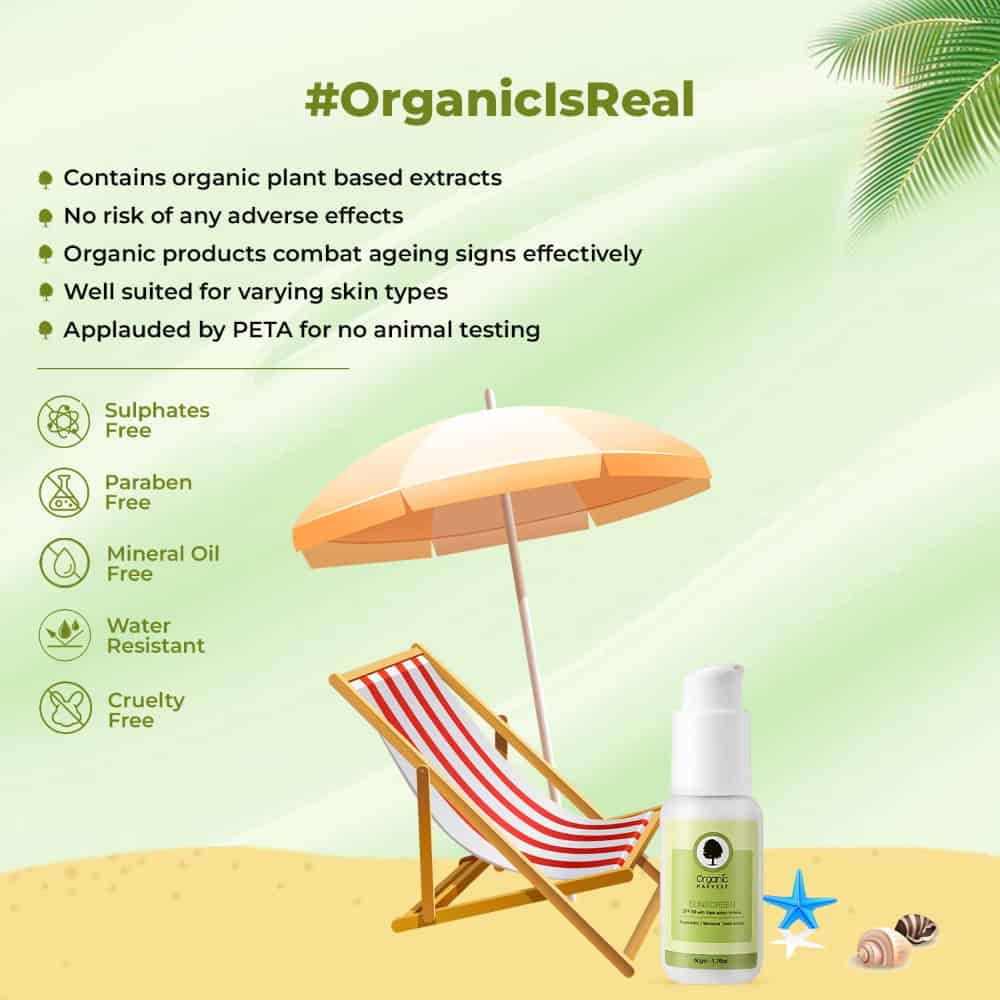 ORGANIC HARVEST-Sunscreen SPF 60 with Triple Action Formula, Protects From Harmful UVA & UVB Rays, Hydrates & Nourished Skin, For All Skin Type, 100% Organic, Sulphate & Paraben Free - 100g